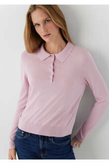 Mavi Pembe Slim Fit Kadın Polo Yaka Triko 1710925-71008