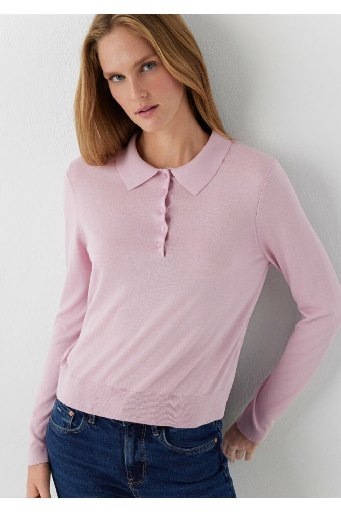 Mavi Pembe Slim Fit Kadın Polo Yaka Triko 1710925-71008