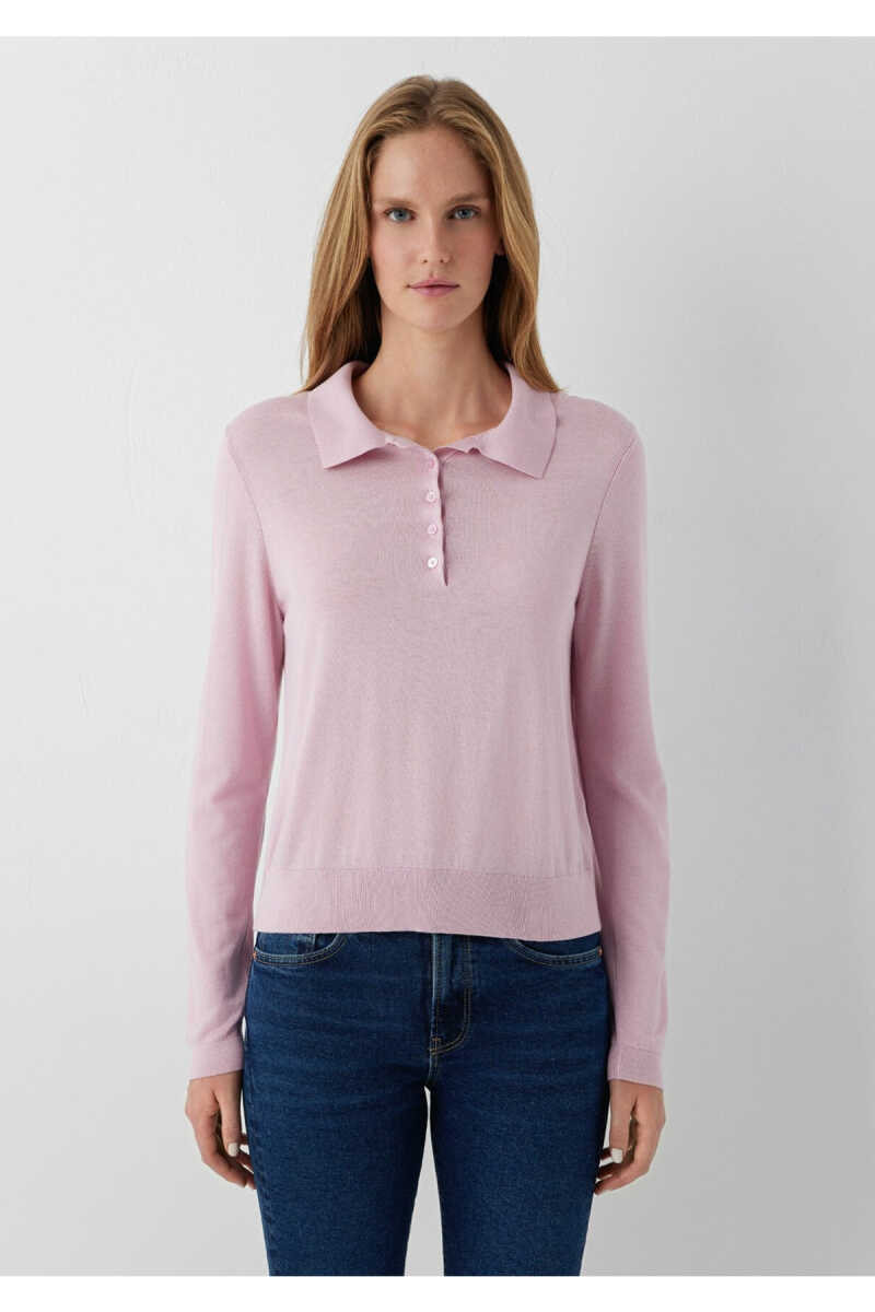 Mavi Pembe Slim Fit Kadın Polo Yaka Triko 1710925-71008 - 3