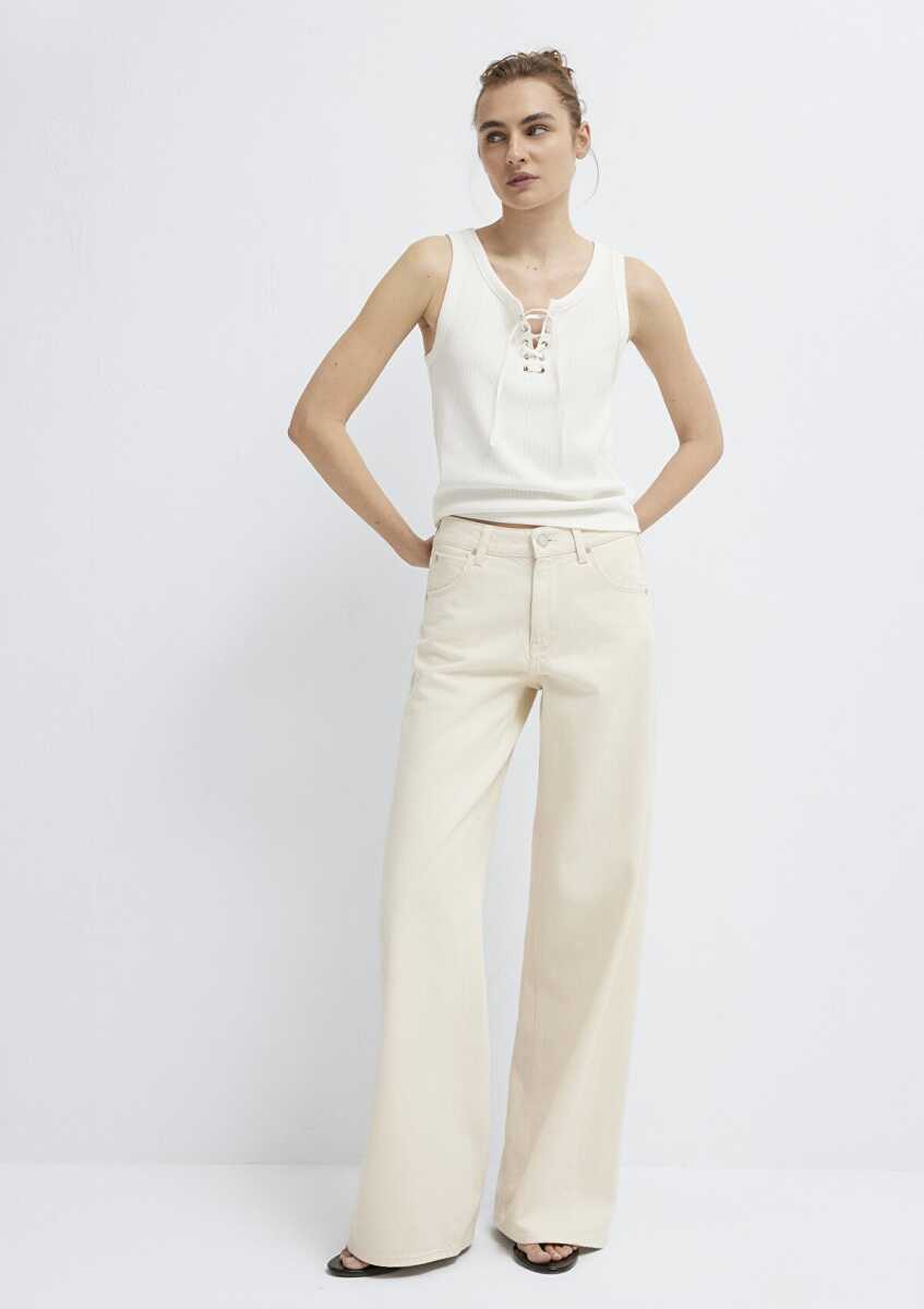 Mavi Siena Iconic Krem Wide Leg Kadın Jean Pantolon 1010763-A3903 - 3
