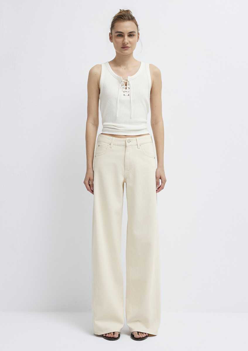 Mavi Siena Iconic Krem Wide Leg Kadın Jean Pantolon 1010763-A3903 - 4