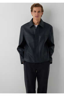Mavi Siyah Suni Deri Loose Fit Erkek Ceket 0110858-71379