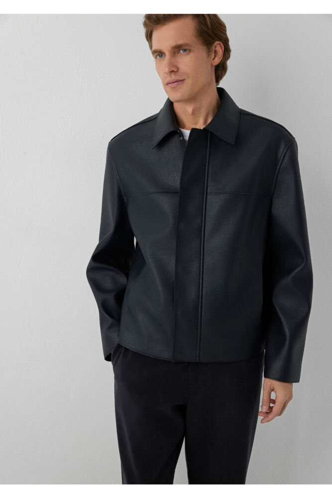 Mavi Siyah Suni Deri Loose Fit Erkek Ceket 0110858-71379 (1)