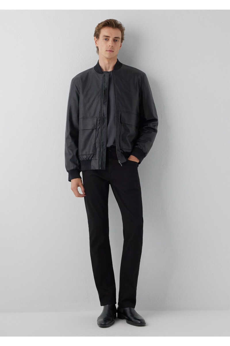 Mavi Siyah Suni Deri Regulat Fit Erkek Bomber Ceket 0110906-71379 - 2