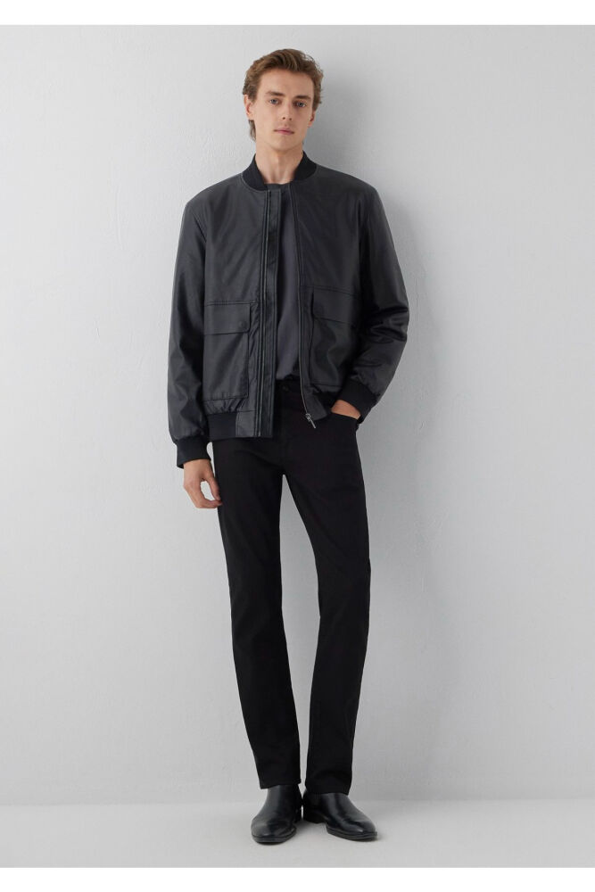 Mavi Siyah Suni Deri Regulat Fit Erkek Bomber Ceket 0110906-71379 (1)