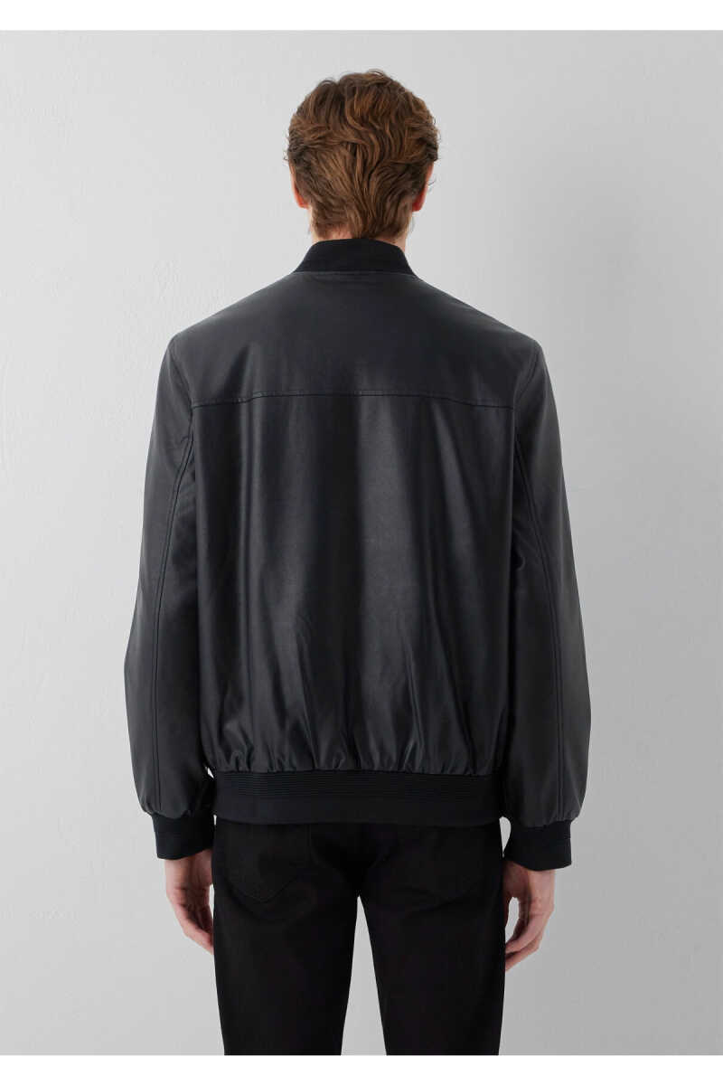 Mavi Siyah Suni Deri Regulat Fit Erkek Bomber Ceket 0110906-71379 - 5