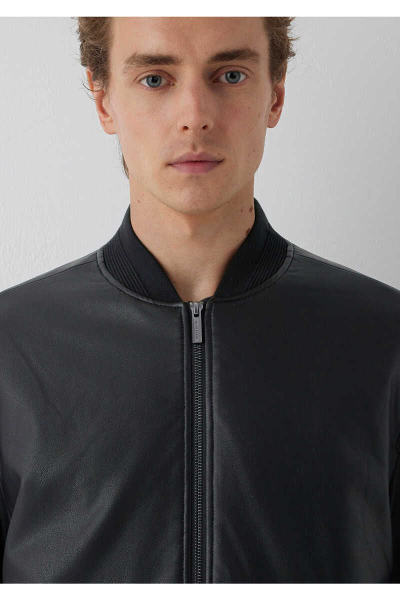 Mavi Siyah Suni Deri Regulat Fit Erkek Bomber Ceket 0110906-71379 - 6