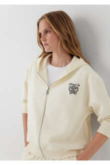 Mavi Sporty Lux Kapüşonlu Fermuarlı Ekru Loose Fit Kadın Sweatshirt 1S10585-70065