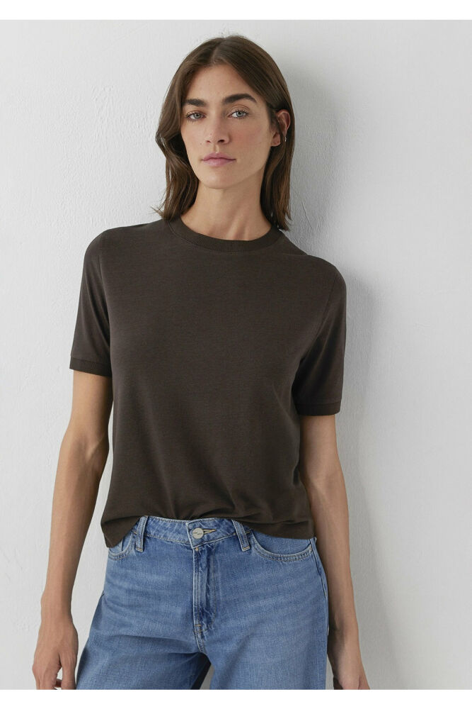 Mavi Tencel TM Lyocell Karışımlı Kahverengi Basic Kadın Tişört 1614365-90707