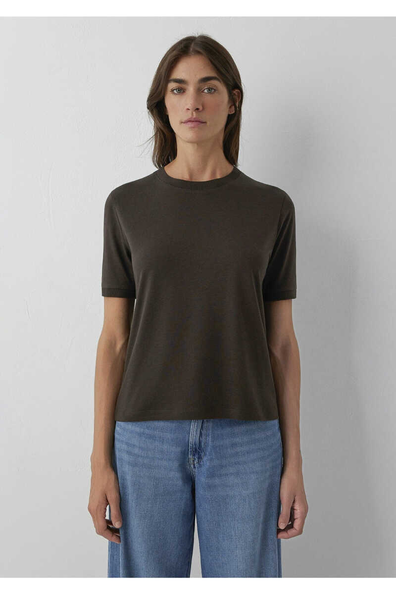 Mavi Tencel TM Lyocell Karışımlı Kahverengi Basic Kadın Tişört 1614365-90707 - 3