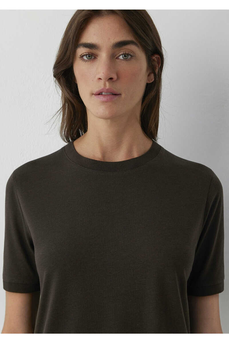 Mavi Tencel TM Lyocell Karışımlı Kahverengi Basic Kadın Tişört 1614365-90707 - 6