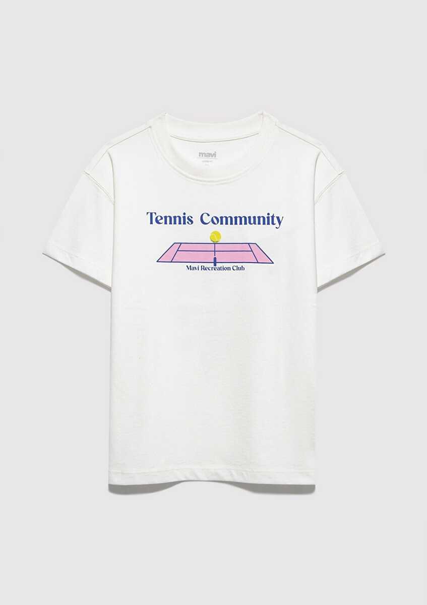 Mavi Tenis Baskılı Ekru Loose Fit Çocuk Tişört 7610397-70057 - 4