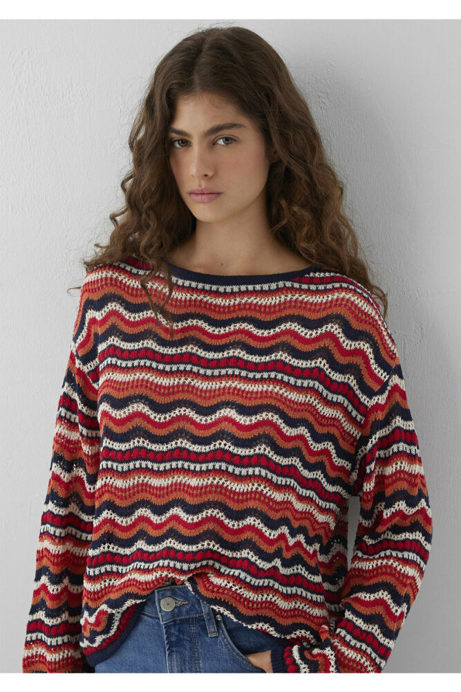 Mavi Turuncu Jakarlı Loose Fit Kadın Kazak 1710972-91010