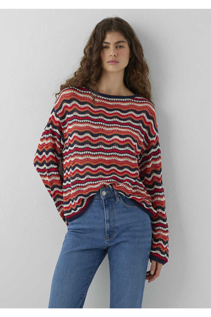 Mavi Turuncu Jakarlı Loose Fit Kadın Kazak 1710972-91010 - 2