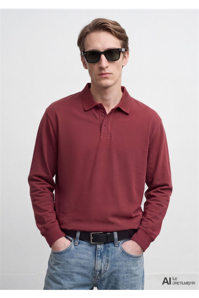 Mavi Uzun Kollu Bordo Erkek Polo Sweat 0620047-70409 (1)
