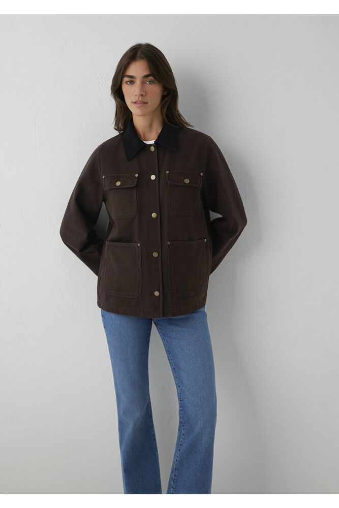 Mavi Yaka Detaylı Kahverengi Loose Fit Kadın Ceket 1110909-89103