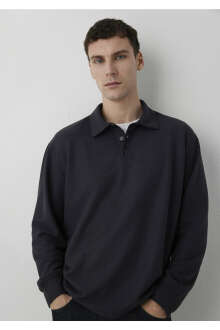Mavi Yarı Düğmeli Antrasit Erkek Polo Sweat 0620041-88170