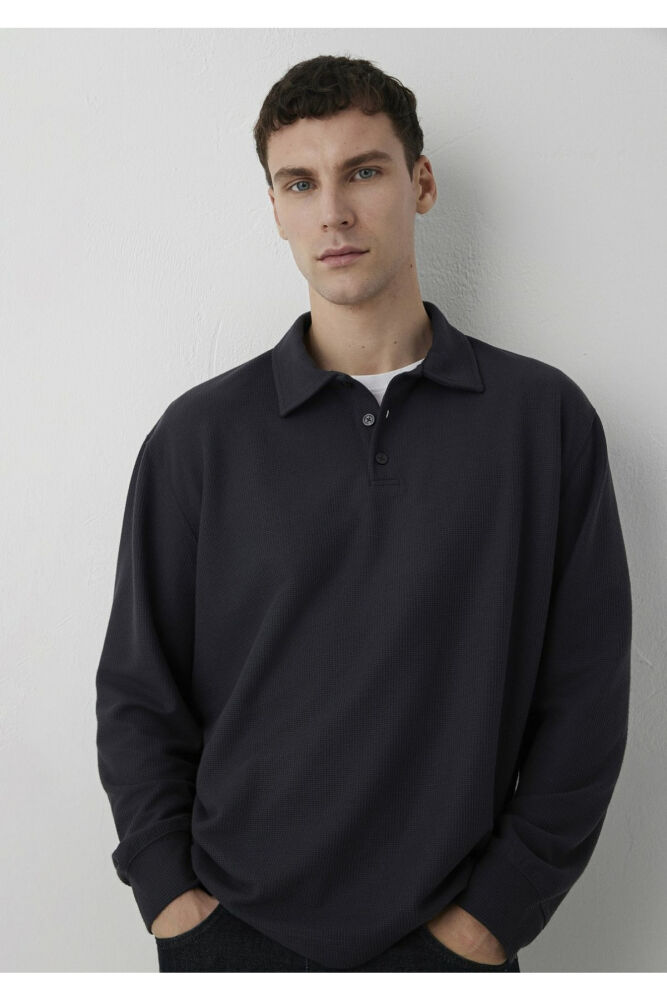 Mavi Yarı Düğmeli Antrasit Erkek Polo Sweat 0620041-88170