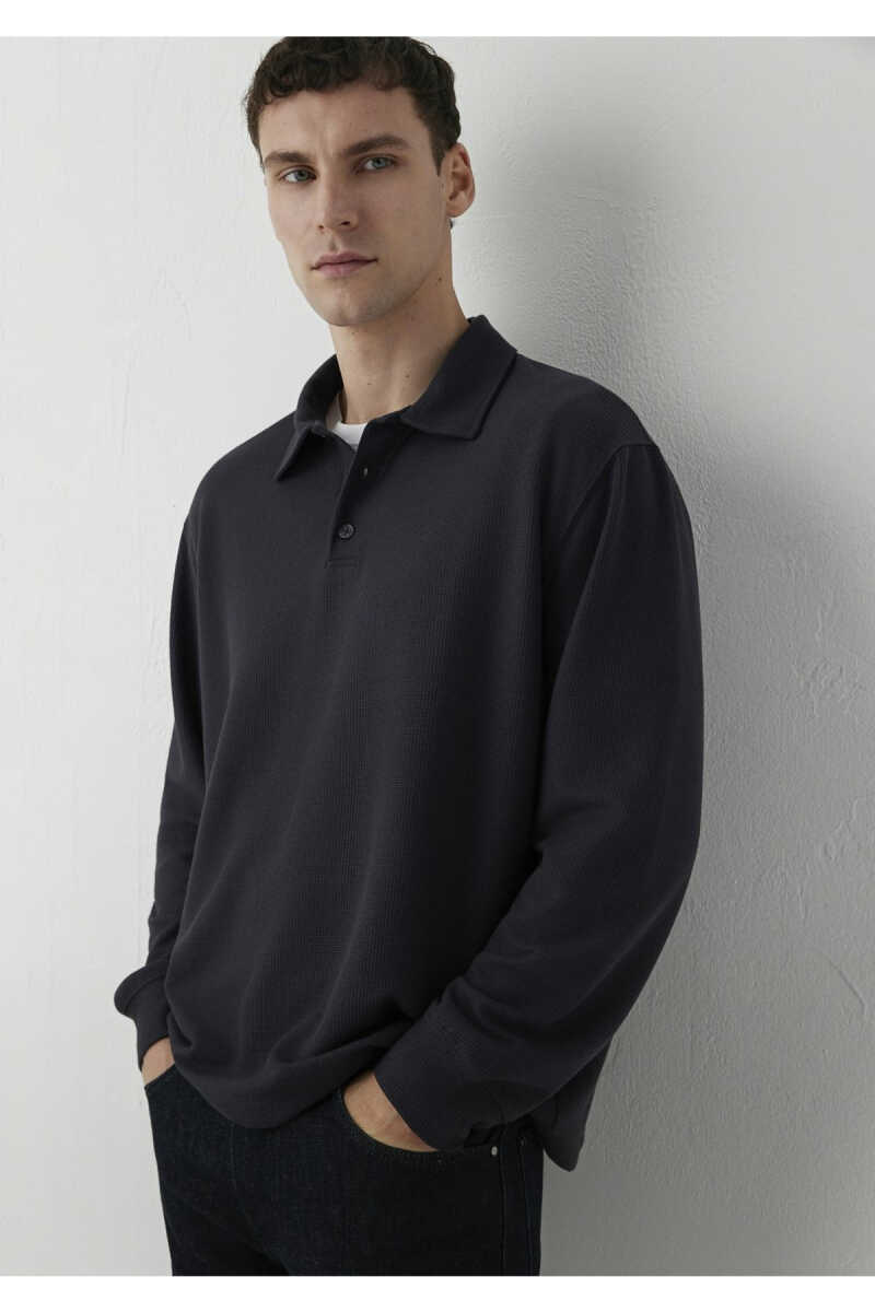 Mavi Yarı Düğmeli Antrasit Erkek Polo Sweat 0620041-88170 - 2
