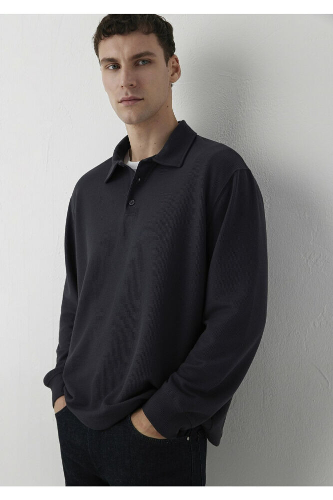 Mavi Yarı Düğmeli Antrasit Erkek Polo Sweat 0620041-88170 (1)