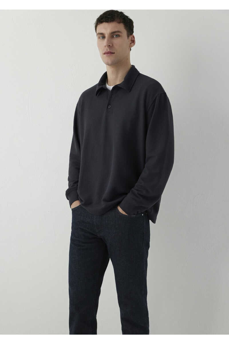 Mavi Yarı Düğmeli Antrasit Erkek Polo Sweat 0620041-88170 - 3