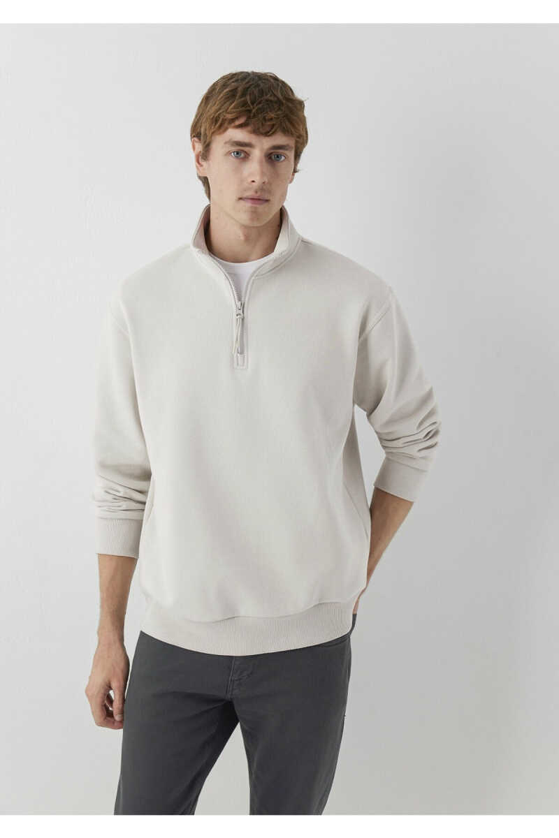 Mavi Yarı Fermuarlı Bej Basic Loose Fit Erkek Sweatshirt 0S10278-70144 - 2