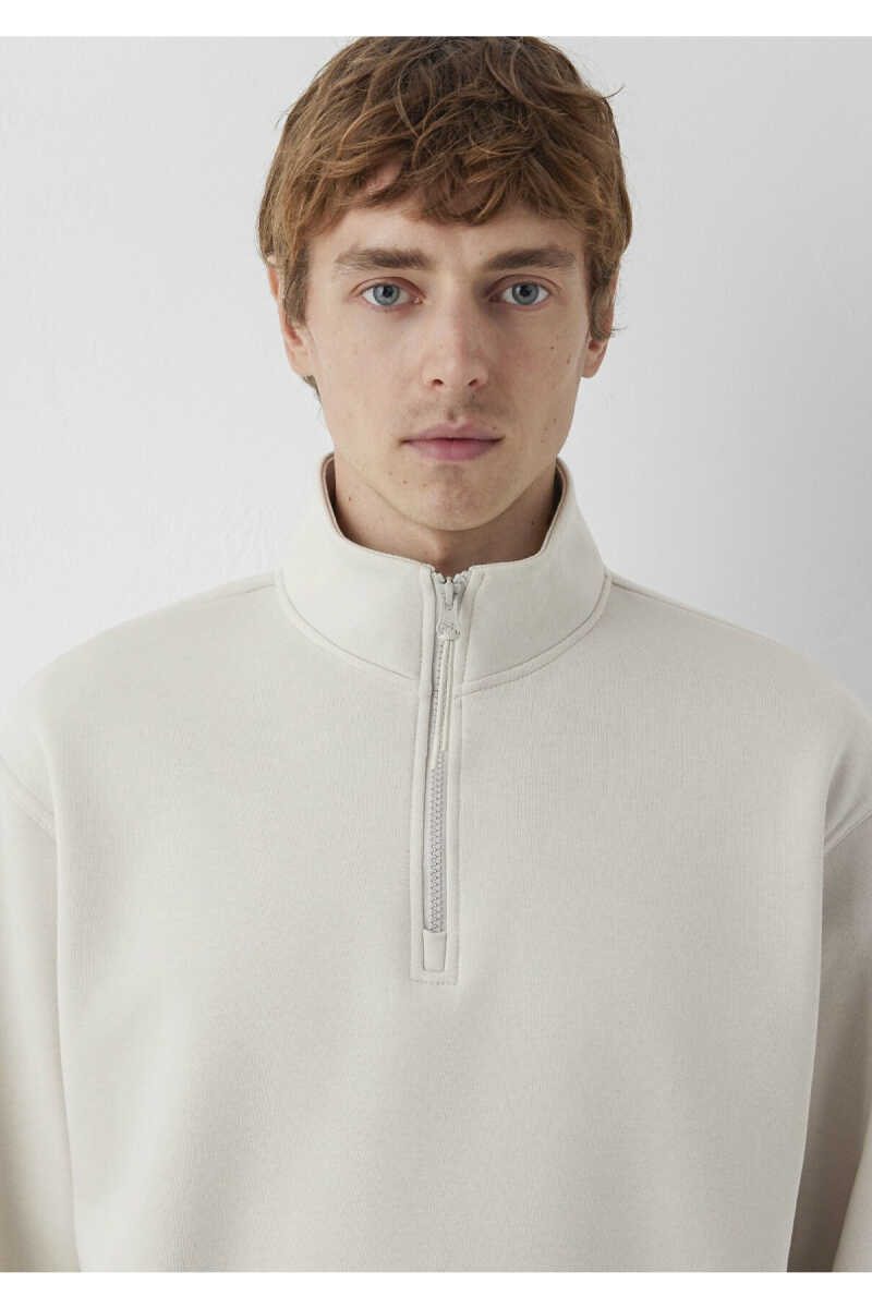 Mavi Yarı Fermuarlı Bej Basic Loose Fit Erkek Sweatshirt 0S10278-70144 - 6