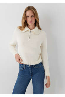 Mavi Yarı Fermuarlı Ekru Regular Fit Kadın Kazak 1711016-70048 