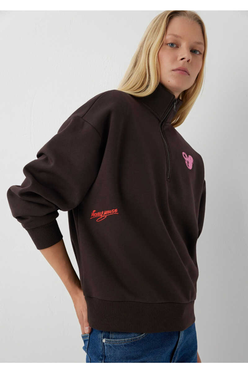 Mavi Yarı Fermuarlı Kahverengi İnterlok Loose Fit Kadın Sweatshirt 1S20033-70240 - 1