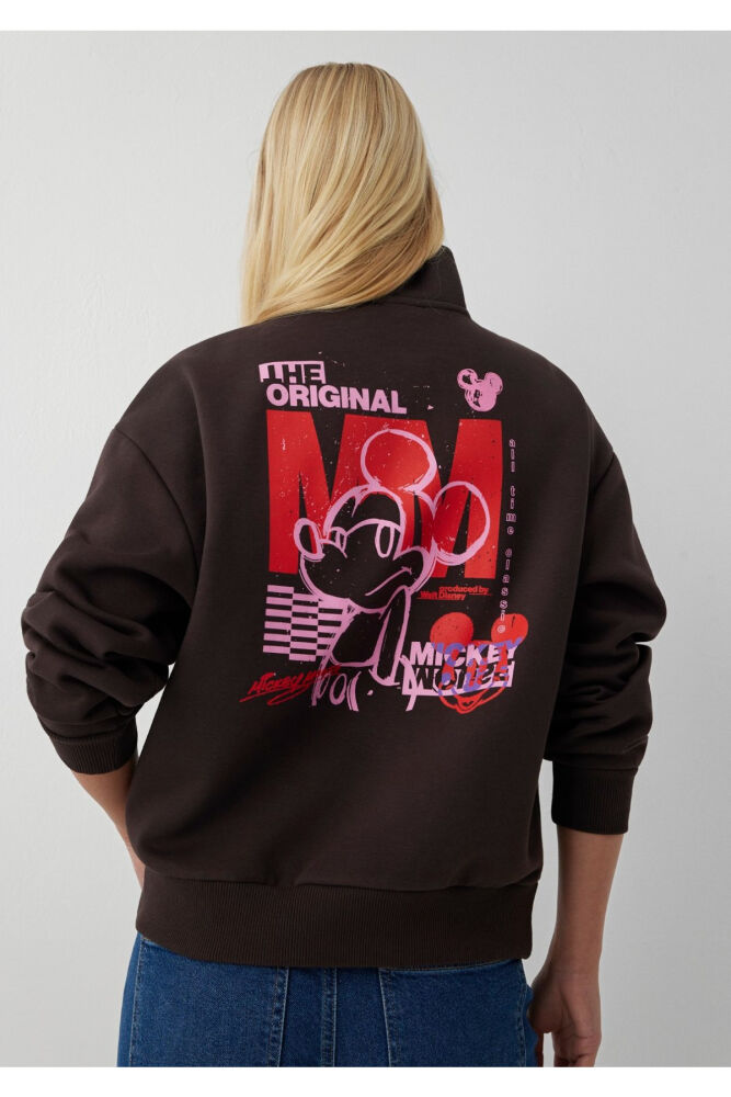Mavi Yarı Fermuarlı Kahverengi İnterlok Loose Fit Kadın Sweatshirt 1S20033-70240 (1)