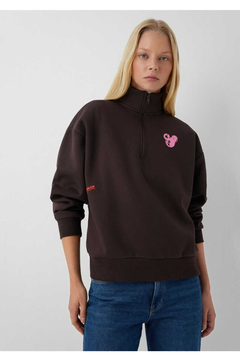 Mavi Yarı Fermuarlı Kahverengi İnterlok Loose Fit Kadın Sweatshirt 1S20033-70240 - 3