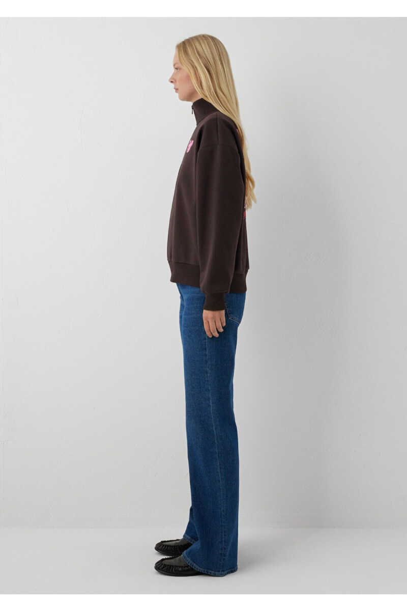 Mavi Yarı Fermuarlı Kahverengi İnterlok Loose Fit Kadın Sweatshirt 1S20033-70240 - 5