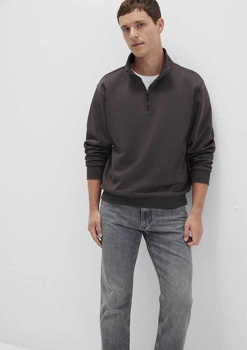 Mavi Yarı Fermuarlı Siyah Loose Fit Basic Erkek Sweat 0S10278-70219 - 1