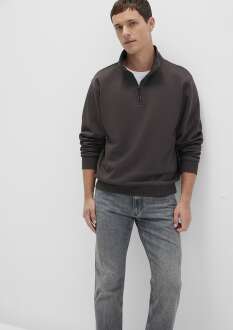 Mavi Yarı Fermuarlı Siyah Loose Fit Basic Erkek Sweat 0S10278-70219