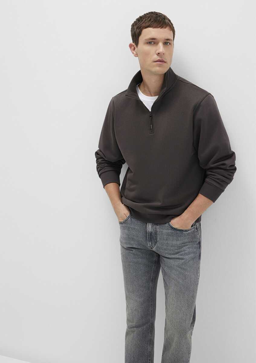 Mavi Yarı Fermuarlı Siyah Loose Fit Basic Erkek Sweat 0S10278-70219 - 2