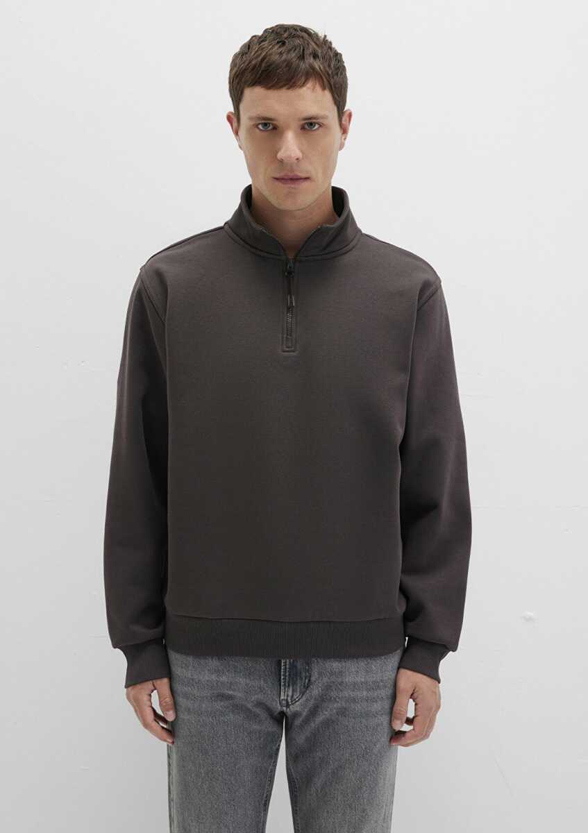 Mavi Yarı Fermuarlı Siyah Loose Fit Basic Erkek Sweat 0S10278-70219 - 3