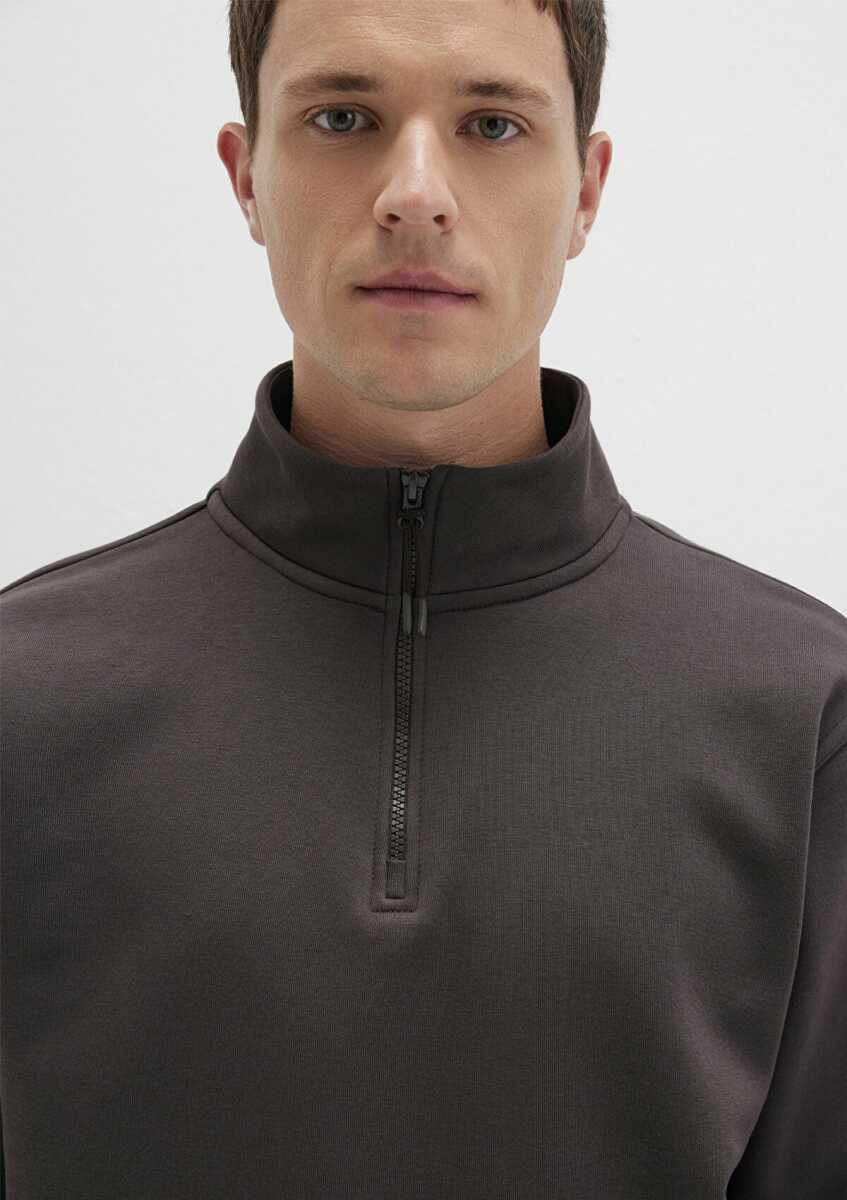 Mavi Yarı Fermuarlı Siyah Loose Fit Basic Erkek Sweat 0S10278-70219 - 5