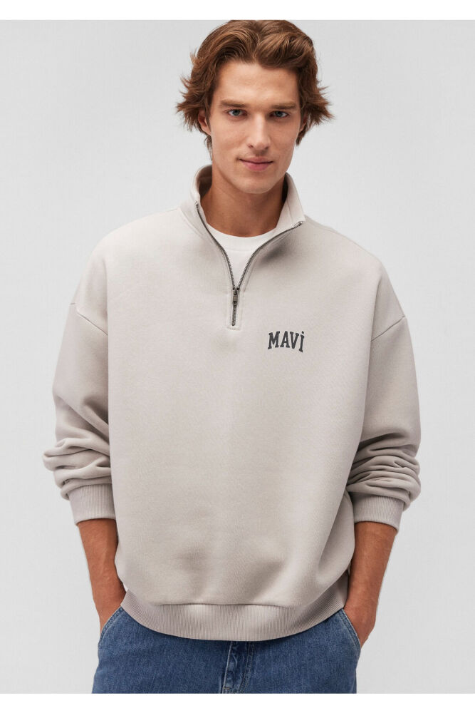 Mavi Yarım Fermuarlı Açık Gri Erkek Sweat 0S10208-70074