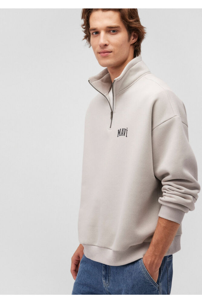 Mavi Yarım Fermuarlı Açık Gri Erkek Sweat 0S10208-70074 (1)