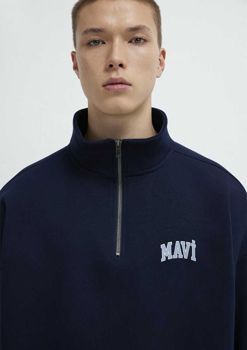 Mavi Yarım Fermuarlı Derin Lacivert Erkek Sweat 0S10208-70497 - 6