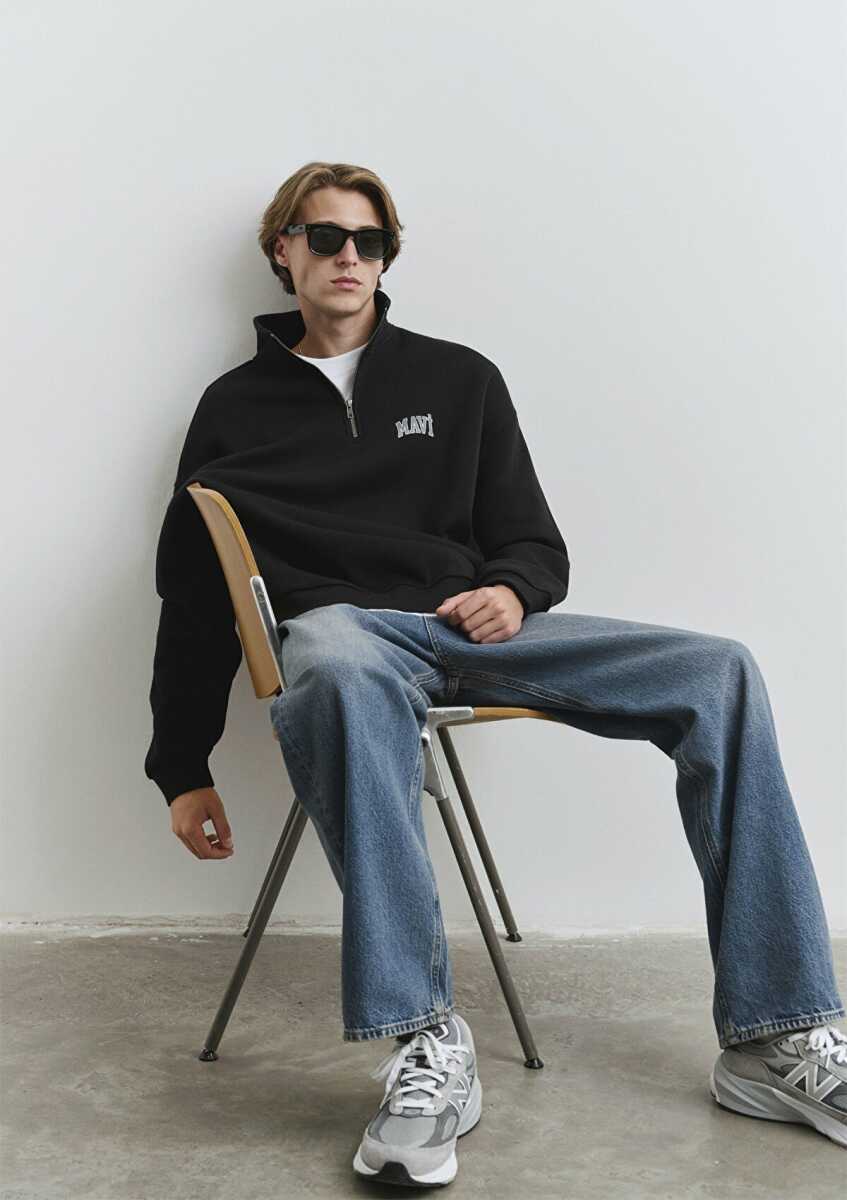 Mavi Yarım Fermuarlı Siyah Erkek Sweat 0S10208-900 - 1