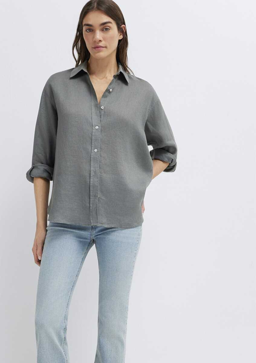 Mavi Yeşil Loose Fit Kadın Keten Gömlek 1210747-70132 - 1