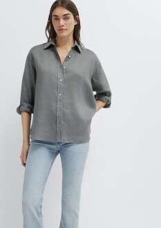Mavi Yeşil Loose Fit Kadın Keten Gömlek 1210747-70132