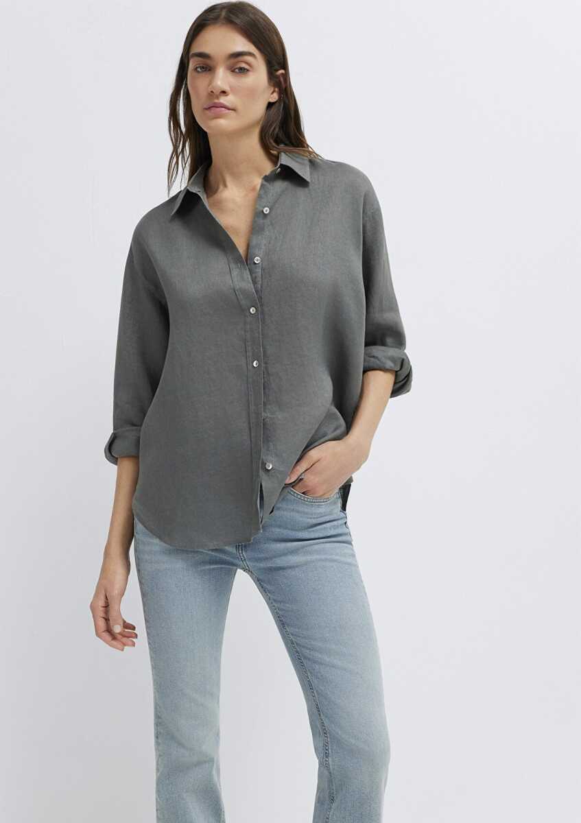 Mavi Yeşil Loose Fit Kadın Keten Gömlek 1210747-70132 - 3