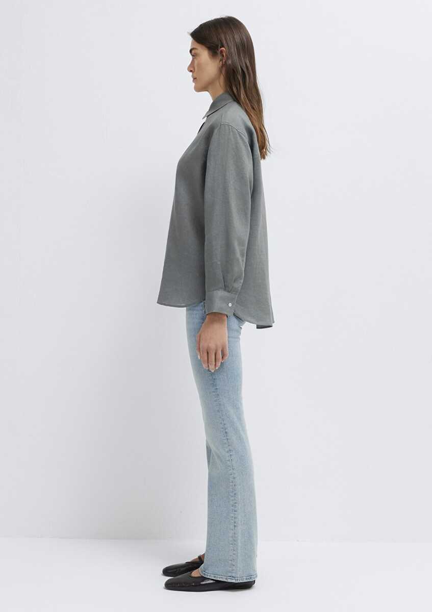 Mavi Yeşil Loose Fit Kadın Keten Gömlek 1210747-70132 - 5