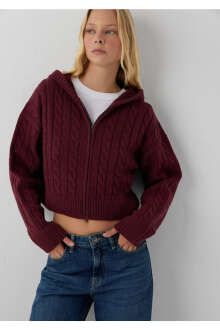 Mavi Yün Karışımlı Kapüşonlu Crop Bordo Regular Fit Kadın Hırka 1710999-70393