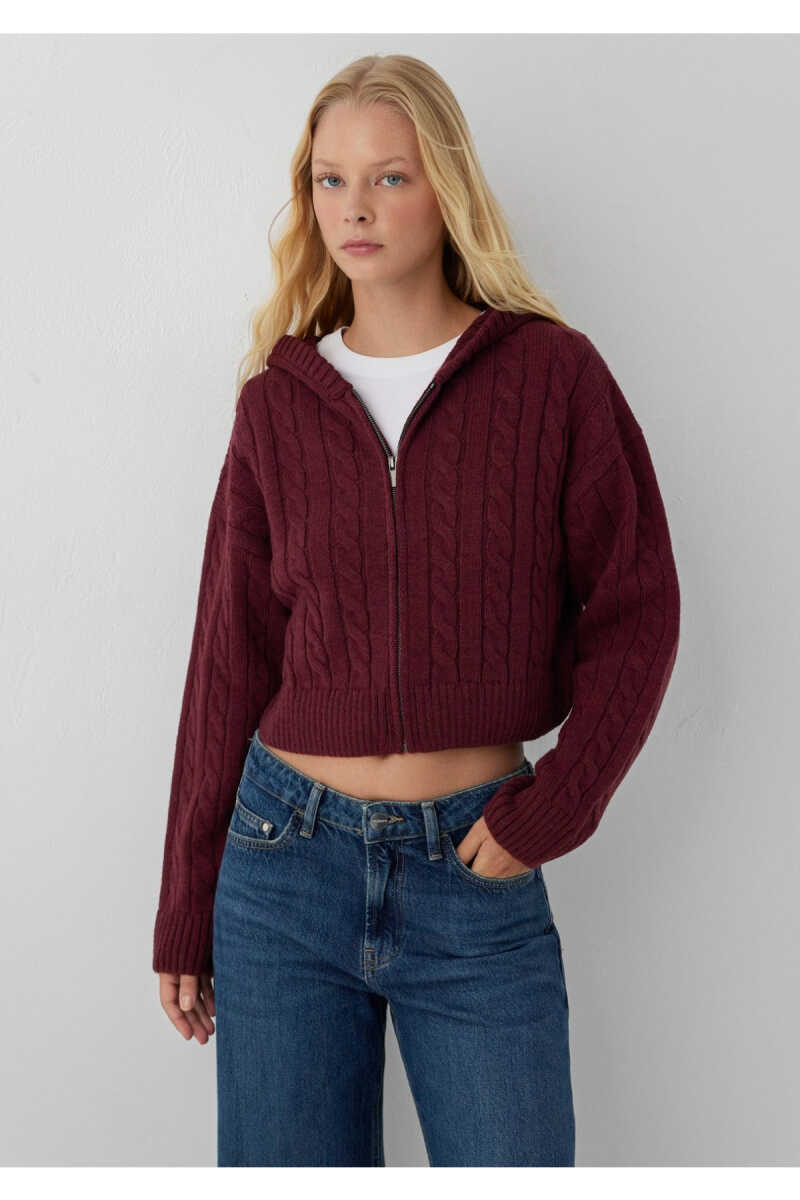 Mavi Yün Karışımlı Kapüşonlu Crop Bordo Regular Fit Kadın Hırka 1710999-70393 - 2