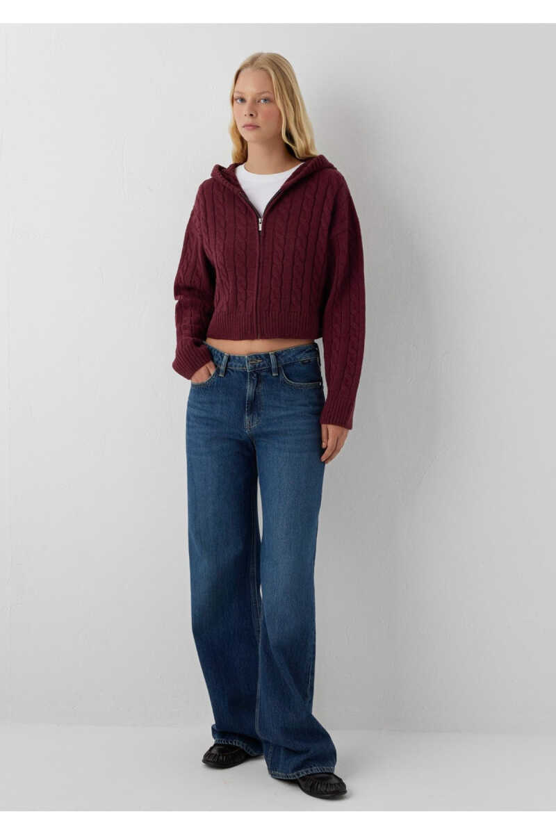 Mavi Yün Karışımlı Kapüşonlu Crop Bordo Regular Fit Kadın Hırka 1710999-70393 - 3