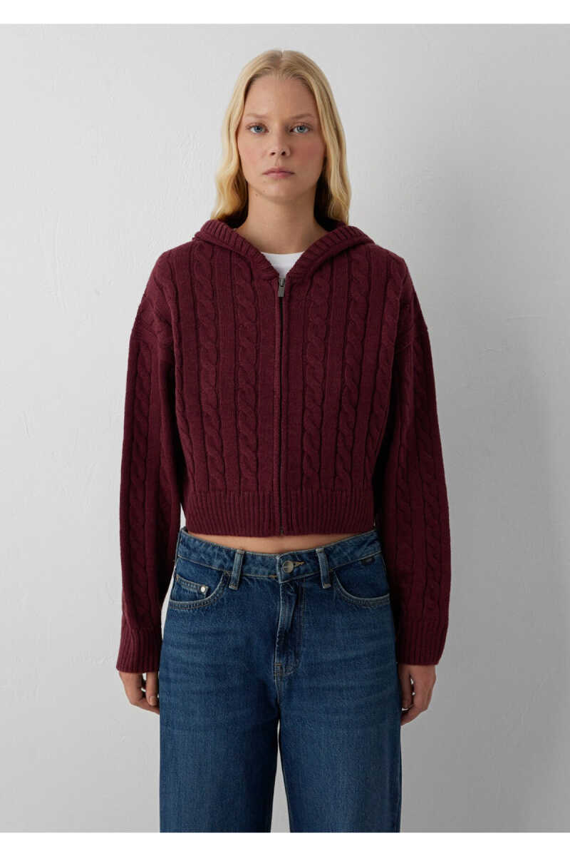 Mavi Yün Karışımlı Kapüşonlu Crop Bordo Regular Fit Kadın Hırka 1710999-70393 - 4