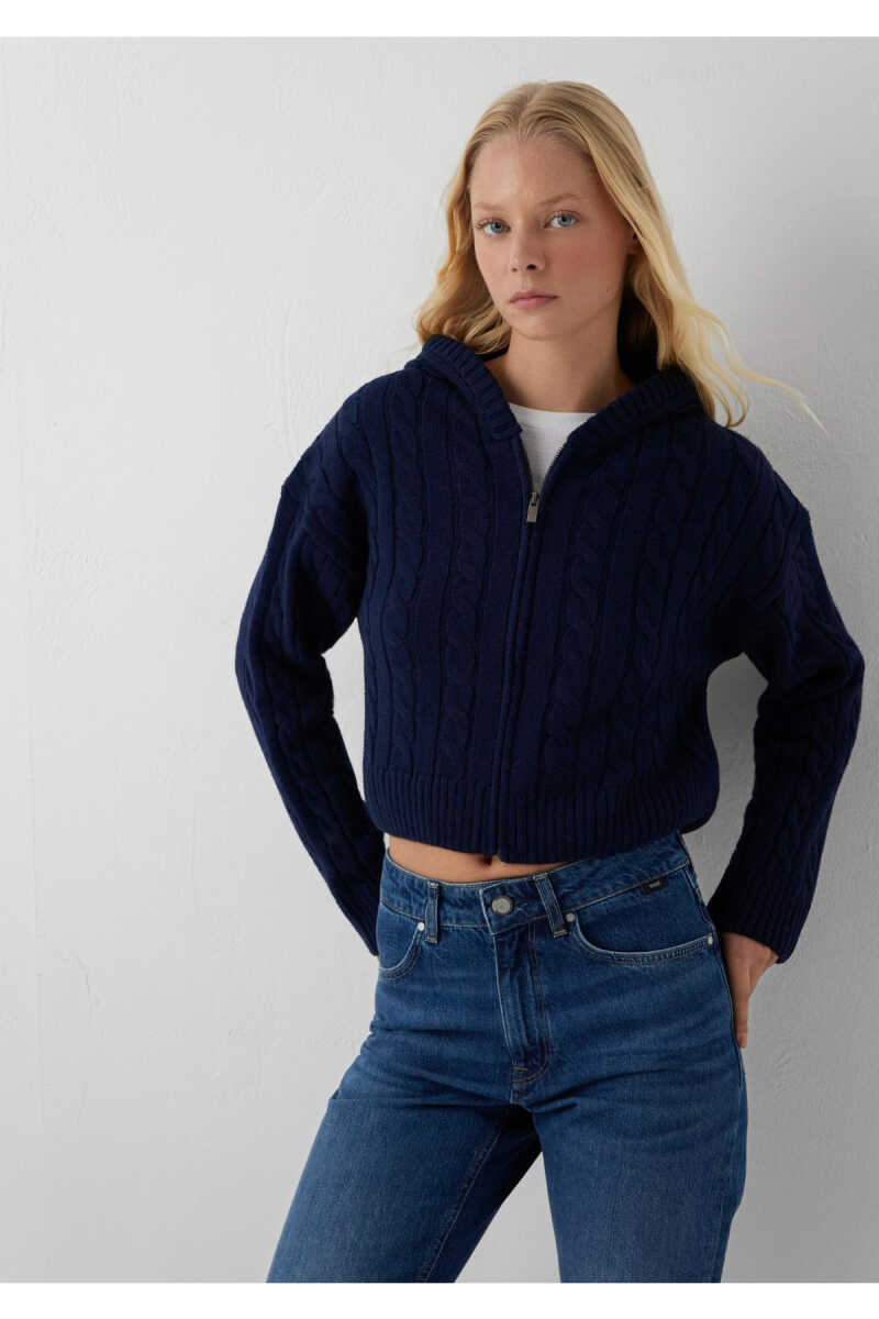Mavi Yün Karışımlı Kapüşonlu Crop Lacivert Regular Fit Kadın Hırka 1710999-70492 - 1